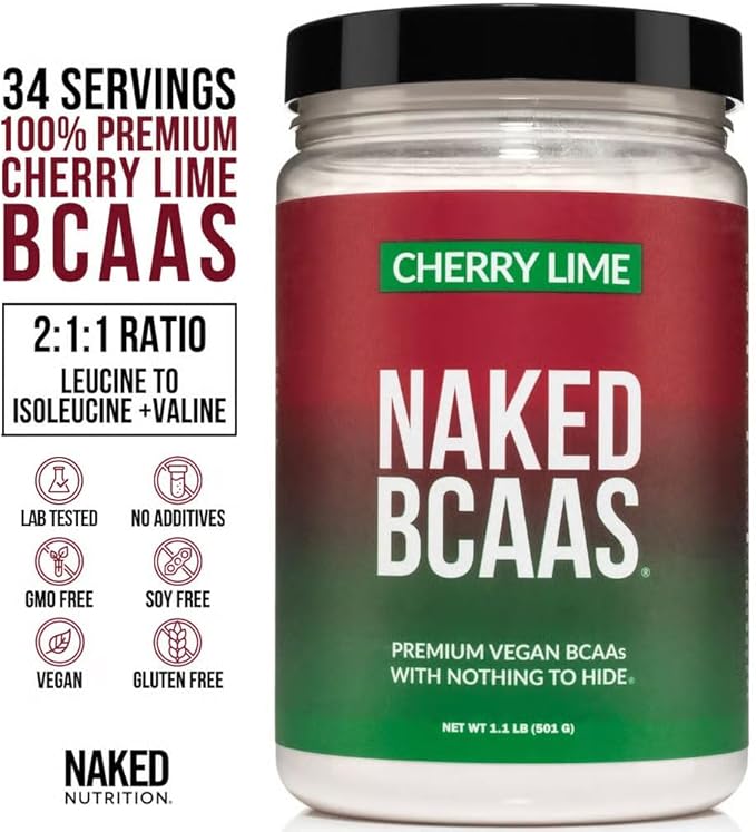 NAKED Cherry Lime BCAAs Amino Acids Powder, 100% Pure 2:1:1 Formula, Vegan Branched Chain Amino Acids, Instantized All Natural BCAA Powder Supplement - 501 Grams, 34 Servings