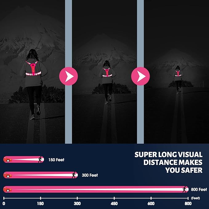 West Biking Running Vest Light - Led Running Reflective Gear for Walking at Night, High Visibility Night Rechargeable Light Up Running Vest, Adjustable Running Lights for Runners