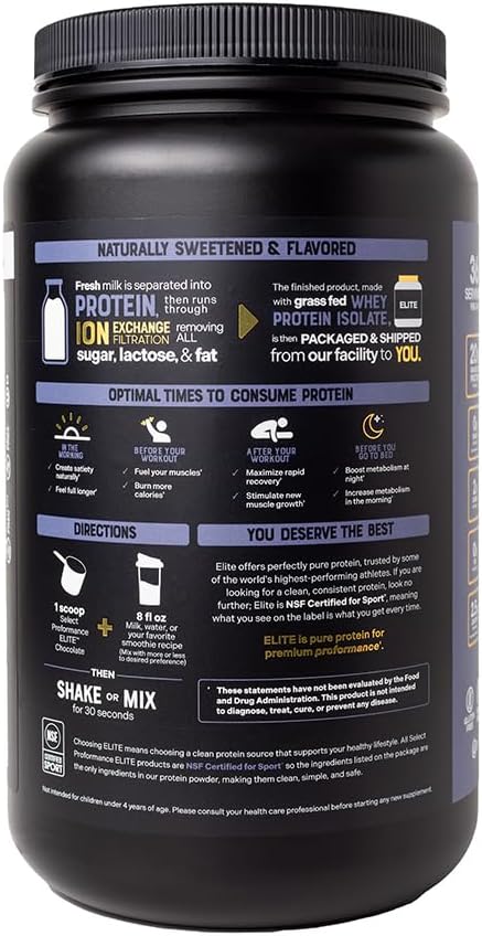Silver Star Nutrition Select Proformance Elite Whey Protein Isolate Powder, Chocolate, NSF Certified, No Added Sugar, 20g of Protein per Serving, 36 Servings, 2 Lbs