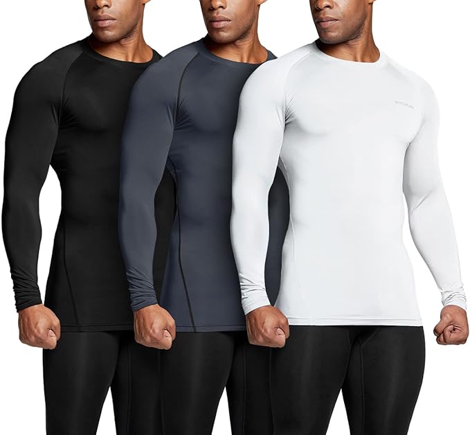 TSLA Men's UPF 50+ Compression Shirts, Cool Dry Long Sleeve Athletic Tops, Sports Baselayer Workout Shirt