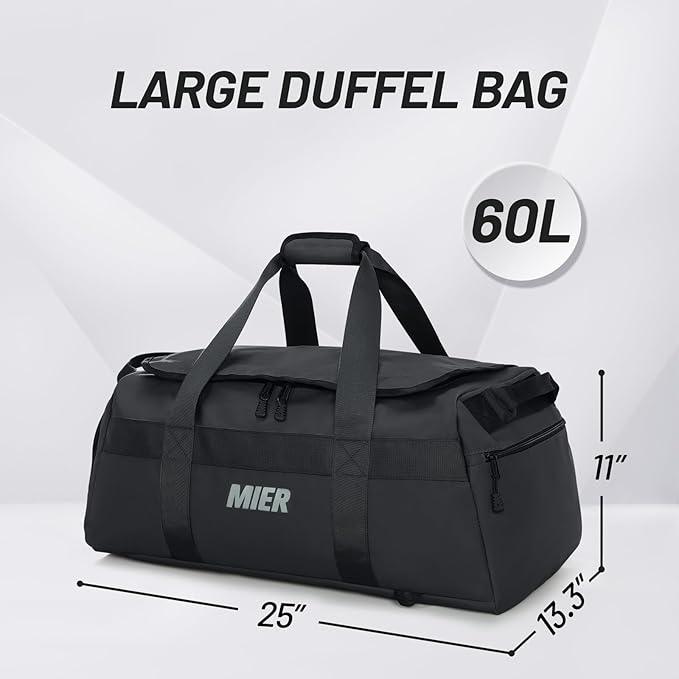 MIER Gym Bag for Men Large Duffel Backpack with Shoe Compartment, 60L Convertible Duffle Bags Weekender Overnight Bag for Gym Sports Travel, Black