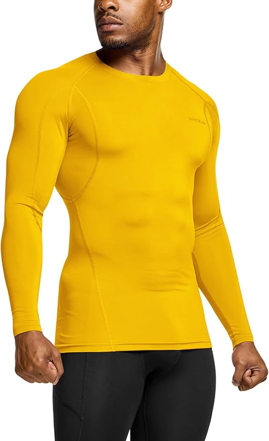 TSLA Men's UPF 50+ Compression Shirts, Cool Dry Long Sleeve Athletic Tops, Sports Baselayer Workout Shirt