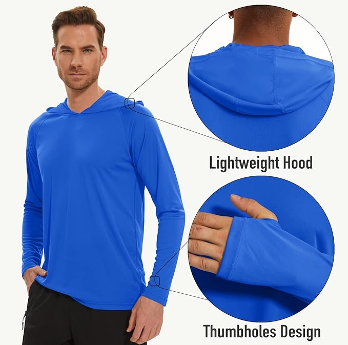 MAGCOMSEN Men's Hooded UPF 50+ Sun Protection T Shirts Long Sleeve Athletic Fishing Shirts Rash Guards