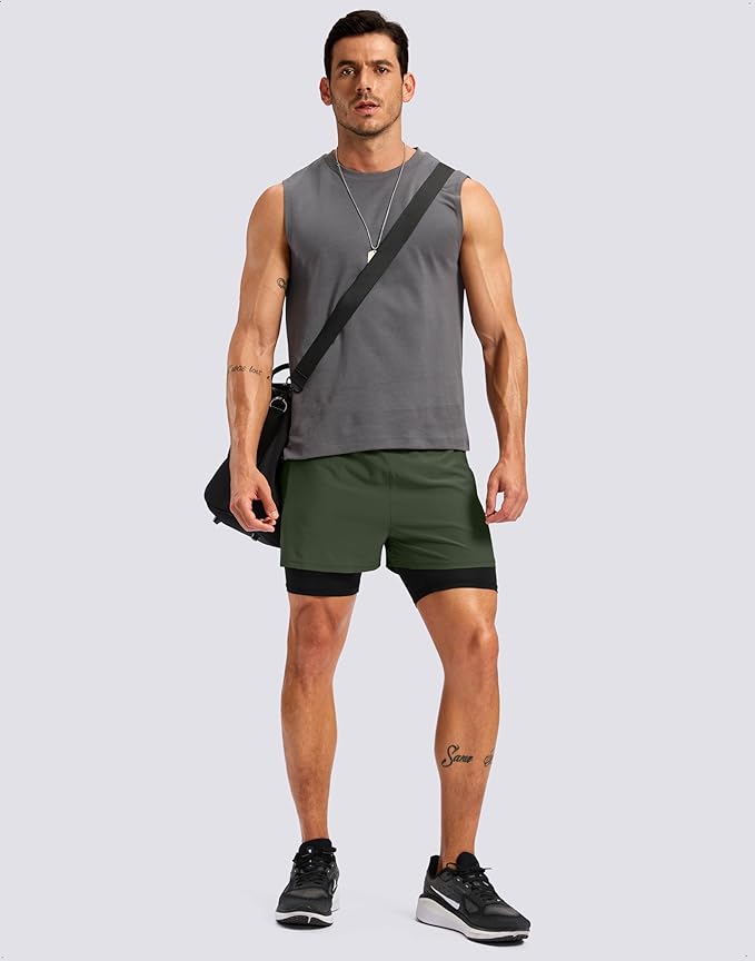 Pudolla Men's 7" Running Shorts with Zipper Pockets Quick Dry 2 in 1 Workout Gym Shorts with Liner for Tennis Yoga Training