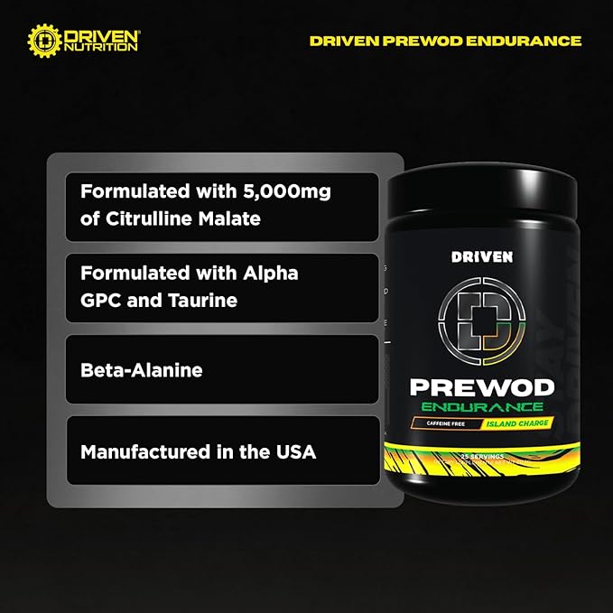 Driven PREWOD Caffeine-Free Pre-Workout – 25 Servings – Stimulant-Free Supplement with Beta-Alanine, Citrulline & Electrolyte Support – Focus, Endurance & Strength for High-Intensity Training