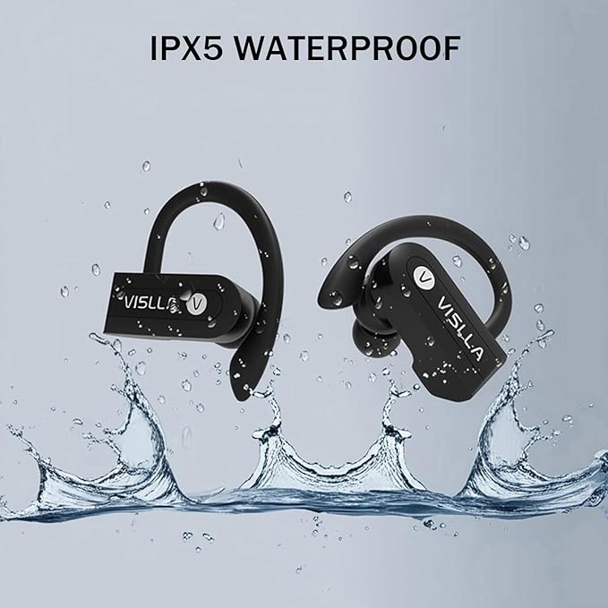 Vislla Wireless Earbuds, Bluetooth Earbuds with Earhooks, 82H Long Battery Life,HiFi Running Headphones with Mic,PU Leather Charging Case,Waterproof Sport Ear Buds for Gym Working Out