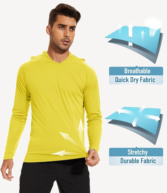 MAGCOMSEN Men's Hooded UPF 50+ Sun Protection T Shirts Long Sleeve Athletic Fishing Shirts Rash Guards