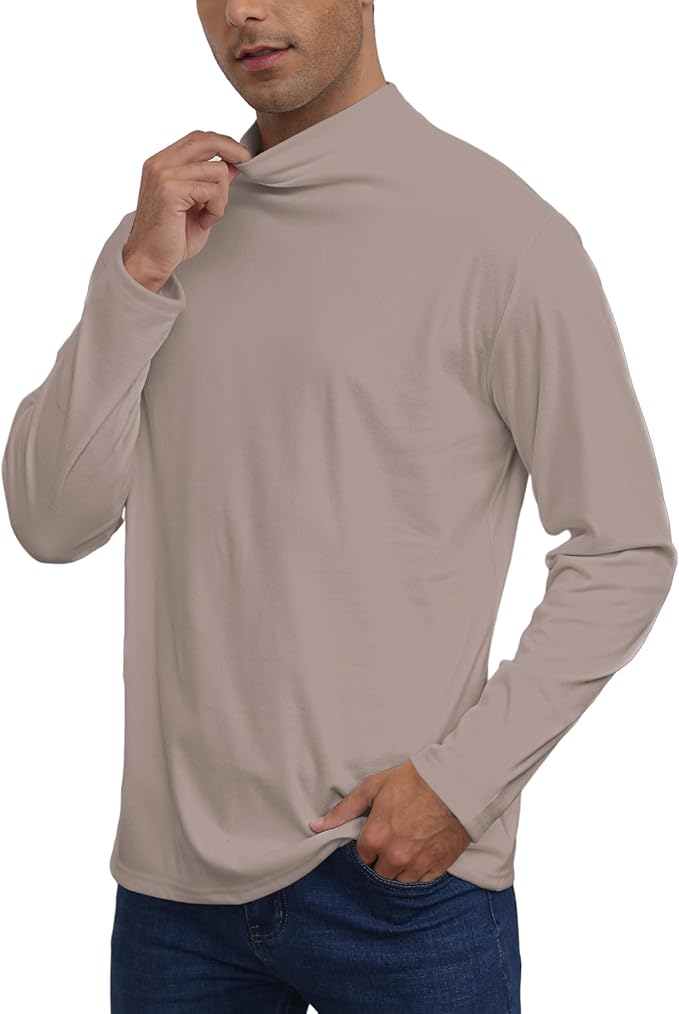 Mens Casual Mock Turtleneck T-Shirts Long Sleeve Thermal Stretchy Pullover Basic Lightweight Undershirt Sweater Tops