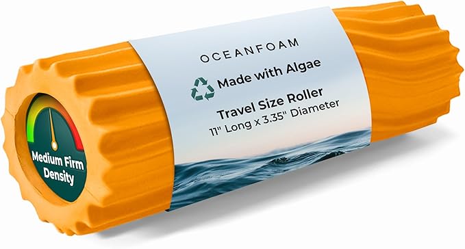 Oceanfoam Ripple Travel Foam Roller (11" x 3.35") Firm Mini Foam Roller for Physical Therapy, Deep Tissue Massage, Back Pain - High Density, Ergonomic Wave Textured - Yoga, Pilates, Exercise (Gold)