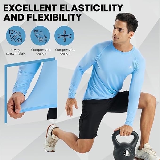 Men's Compression Shirts Long Sleeve Running Athletic Undershirts Workout Baseball Base Layer Fishing Rash Guard Tops 2 Pack