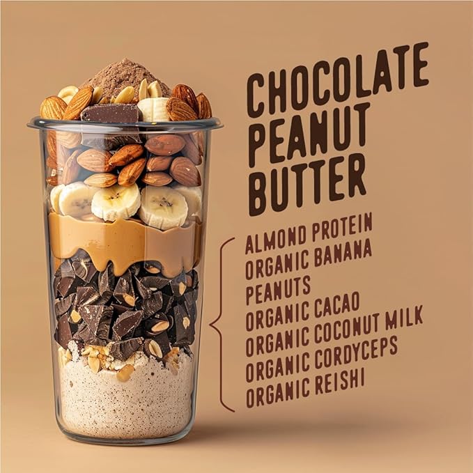 FlavCity Vegan Protein Powder - Chocolate Peanut Butter - 20g Almond, Plant Based Protein Powder - Dairy-Free Shake - With Organic Fruit, Reishi & Cordecyps Mushrooms - No Blender Needed (15 Servings)