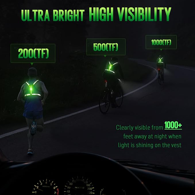 LED Reflective Vest Running Gear, Light Up Running Vest Rechargeable, Safety Night Running Gear for Walking Running Cycling