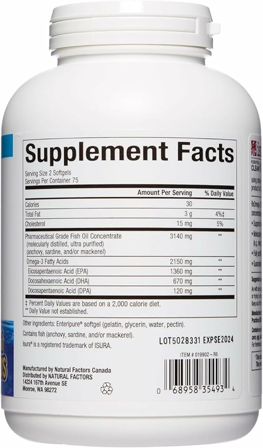 Natural Factors RxOmega-3 Ultra Strength - Dietary Supplement for Brain & Heart Health Support - Eye Health Supplement with EPA & DHA - Supplement with Omega-3 Fatty Acids - 150 Softgels (75 Servings)