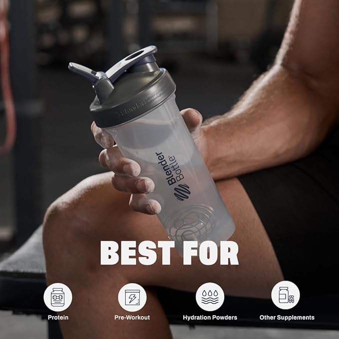BlenderBottle Shaker Bottle Pro Series Perfect for Protein Shakes and Pre Workout, 28-Ounce, Full-Color Grey