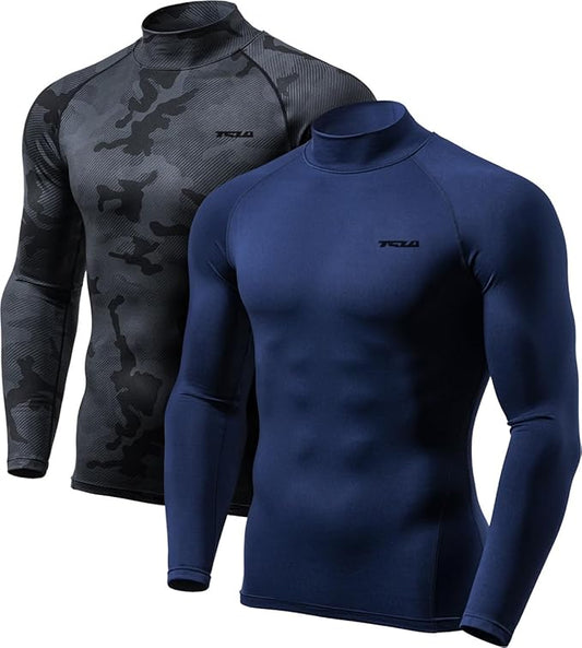 TSLA Men's Thermal Long Sleeve Compression Shirts, Mock/Turtleneck Winter Sports Running Base Layer Top