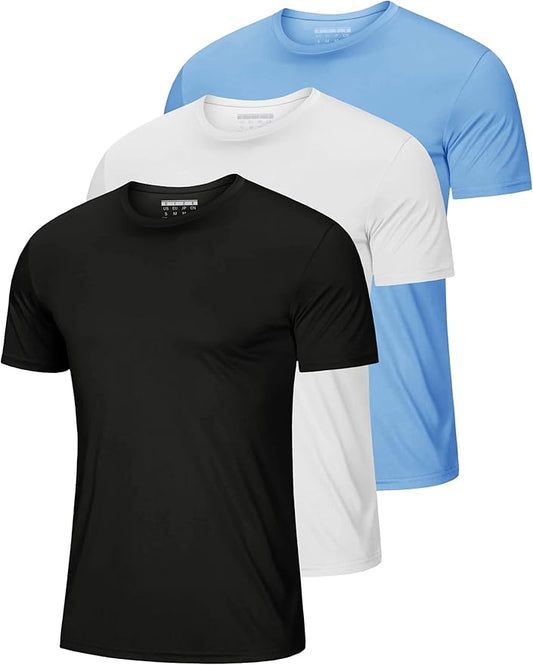 MAGCOMSEN 3 Pack Men's Short Sleeve Quick Dry Shirts Moisture Wicking UPF 50+ Athletic Running Gym Workout Swim T-Shirts