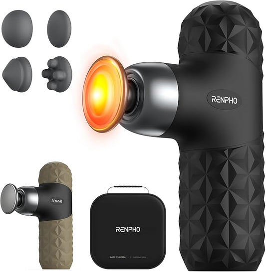 RENPHO Mini Thermal Massage Gun with Heat, Portable Deep Tissue Percussion Massager, Color Silicone Sleeves Travel Size with Carry Case
