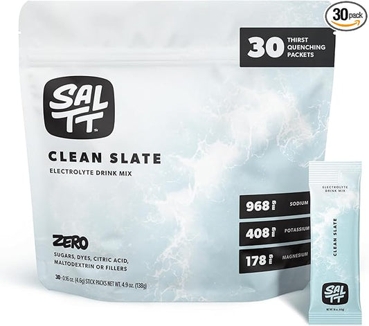 SALTT Electrolytes Powder Unflavored Drink Mix - Clean Slate - 30 Hydration Packets - Magnesium, Potassium, Sodium, Trace Minerals - Zero Sugar & Gluten Free - Travel Essentials