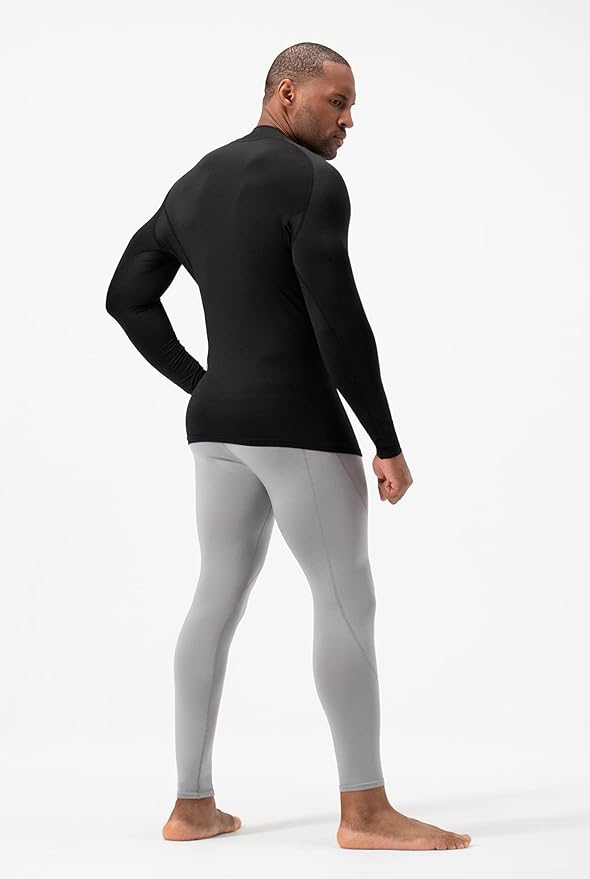 DEVOPS 2 Pack Men's Thermal Turtle Mock Neck Shirts, Compression Long Sleeve Tops and Hoodies