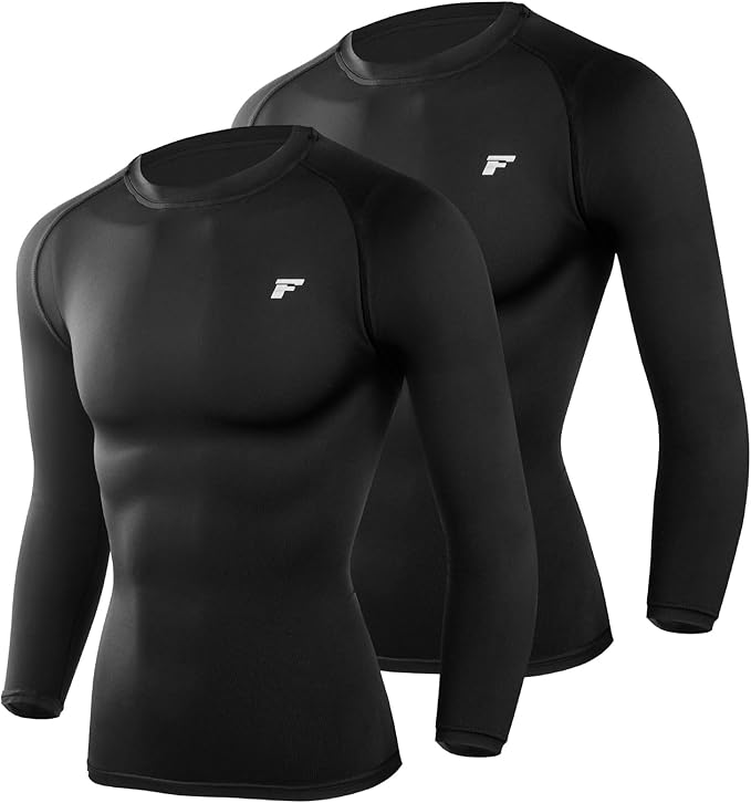 Men's Compression Shirts Long Sleeve Running Athletic Undershirts Workout Baseball Base Layer Fishing Rash Guard Tops 2 Pack