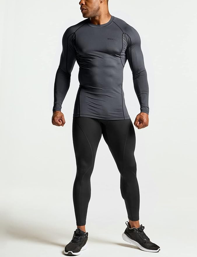 TSLA Men's UPF 50+ Compression Shirts, Cool Dry Long Sleeve Athletic Tops, Sports Baselayer Workout Shirt