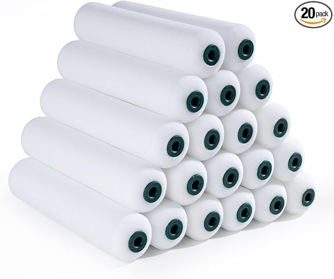 Foam Paint Roller, 20 Pack, 6 Inch Mini Paint Roller Covers, High Density Foam Paint Roller, Small Paint Rollers for All Flat Surfaces, Suitable for Wall，Kitchen Cabinets, Doors, Tables