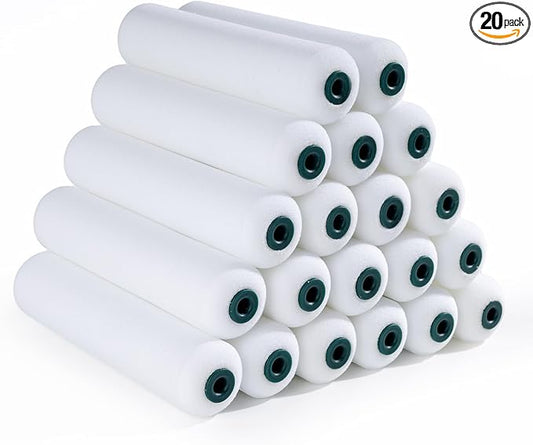 Foam Paint Roller, 20 Pack, 6 Inch Mini Paint Roller Covers, High Density Foam Paint Roller, Small Paint Rollers for All Flat Surfaces, Suitable for Wall，Kitchen Cabinets, Doors, Tables