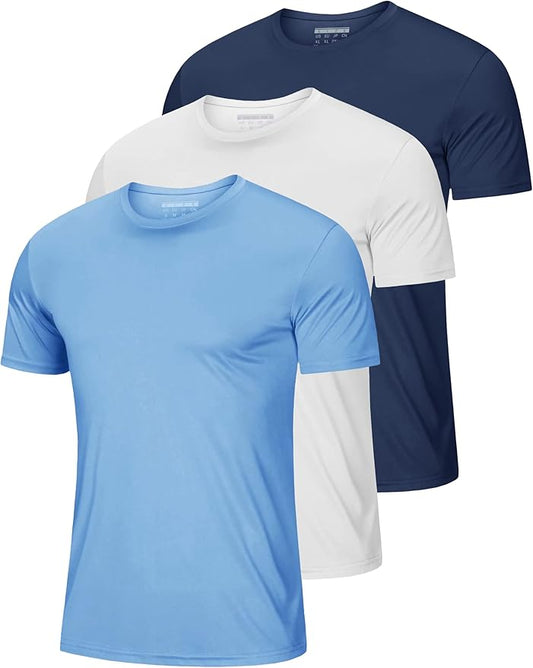 MAGCOMSEN 3 Pack Men's Short Sleeve Quick Dry Shirts Moisture Wicking UPF 50+ Athletic Running Gym Workout Swim T-Shirts