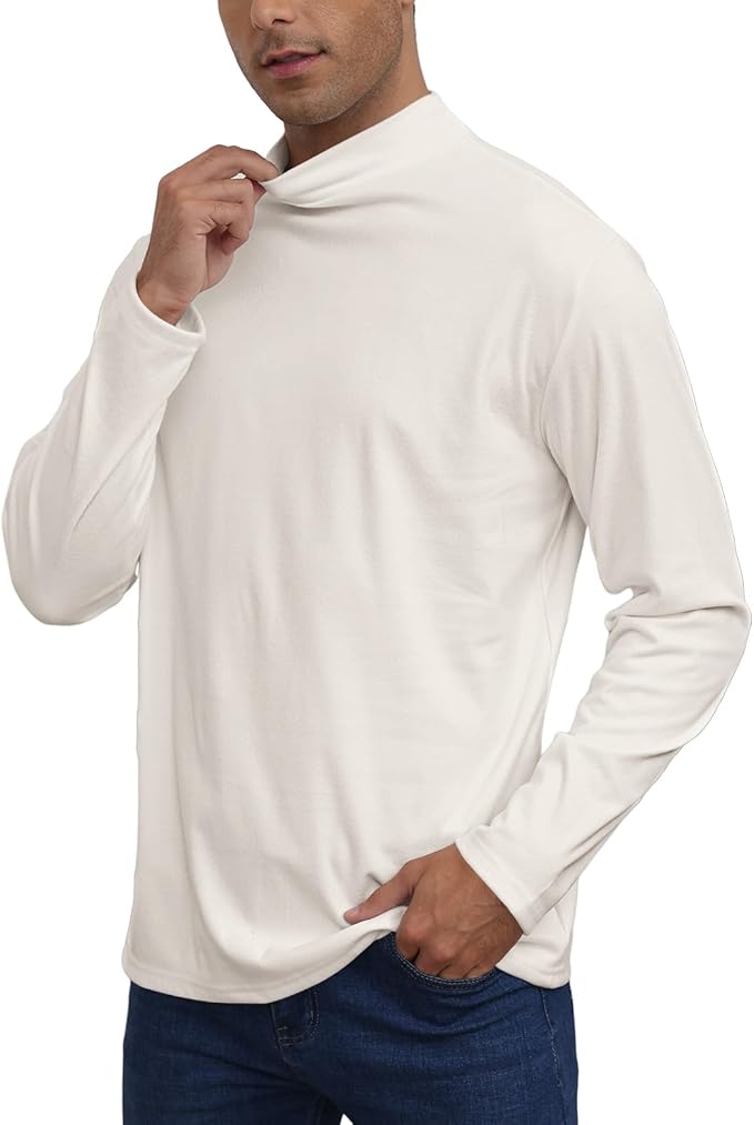 Mens Casual Mock Turtleneck T-Shirts Long Sleeve Thermal Stretchy Pullover Basic Lightweight Undershirt Sweater Tops