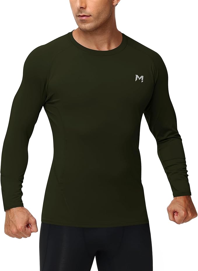 Mens Compression Shirt Long Sleeve Quick Dry Athletic Workout Gym T-Shirt SPF Running Top Sport Undershirt Base Layer