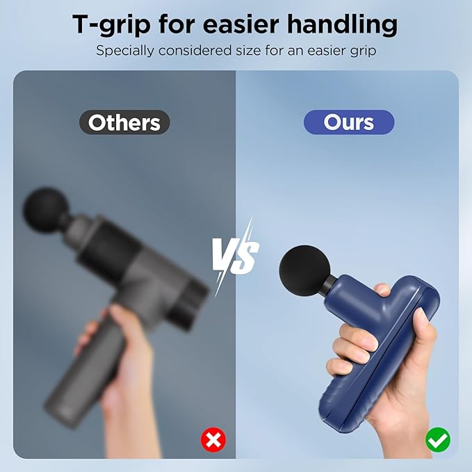 Mini Massage Gun, Powerful Handheld Muscle Massager for Back Pain Relief, Deep Tissue Percussion Small Massage Gun Travel Massager with 4 Massage Heads Silent Brushless Motor, Blue