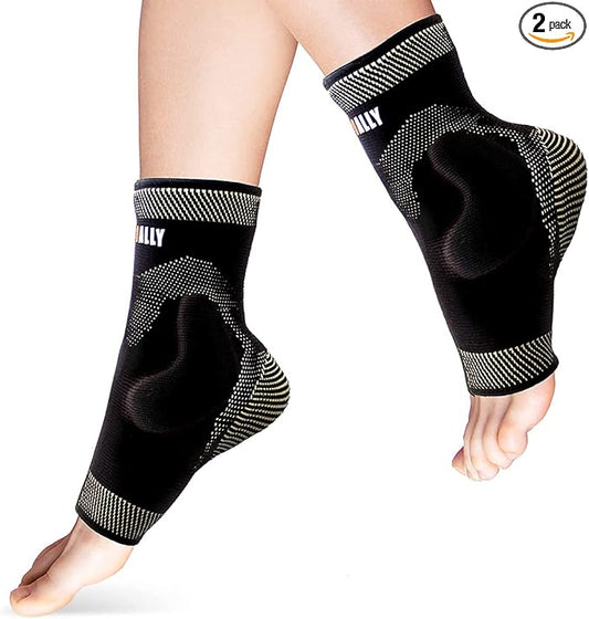NeoAlly Copper Ankle Support Brace Compression Sleeve with Silicone Gel Reduce Foot Swelling Pain Relief from Plantar Fasciitis and Achilles Tendon (Large - 1 Pair)