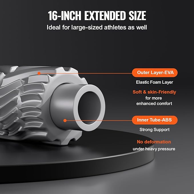 VEVOR Vibrating Foam Roller, 5-Speed Electric Massage Roller, 16" Rechargeable Muscle Roller with 3 Vibration Modes, High Density EVA Foam Massager for Deep Tissue, Back Pain Relief, Exercise Recovery