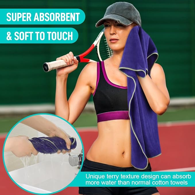 SINLAND Microfiber Gym Towels Sports Fitness Workout Sweat Towel Super Soft and Absorbent 3 Pack 16 Inch X 32 Inch