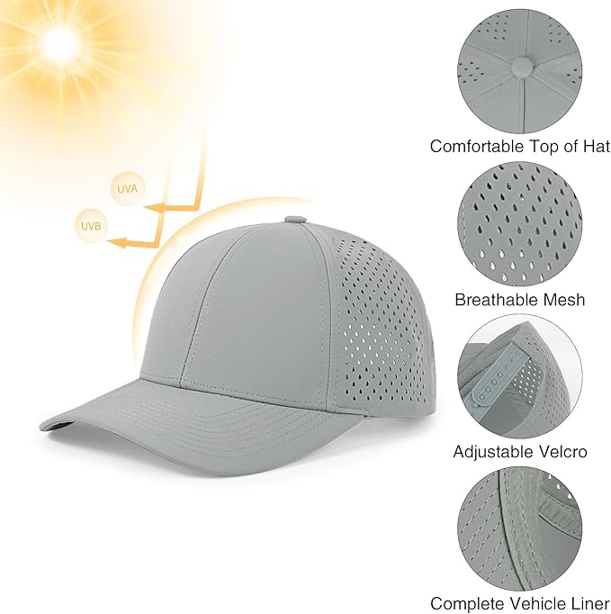 Quick Dry Baseball Cap Curved Brim Snapback Hat Laser Cut Mesh Ball Cap Golf Ball Cap for Men Women