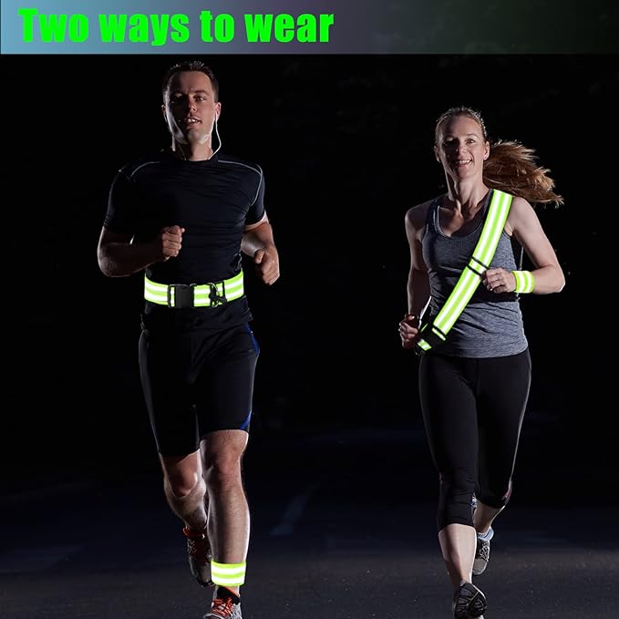Saintrygo 6 Pcs Reflective Sash for Walking at Night Reflective Strap Arm Band High Visibility Belt Safety Ankle Strap for Visibility Vest Clothing Running Gear