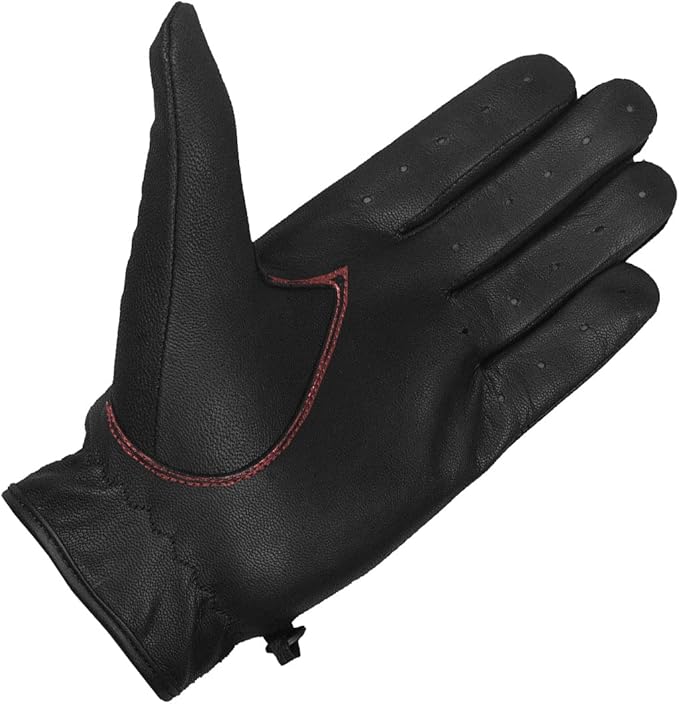 New Biker Police Leather Motorcycle Driving Riding Racing Gloves Real Natural Leather Touchscreen Ventilation Men Women Automotive ATV Dirt Bike Cycling Comfortable Adjustable BlackRed XL