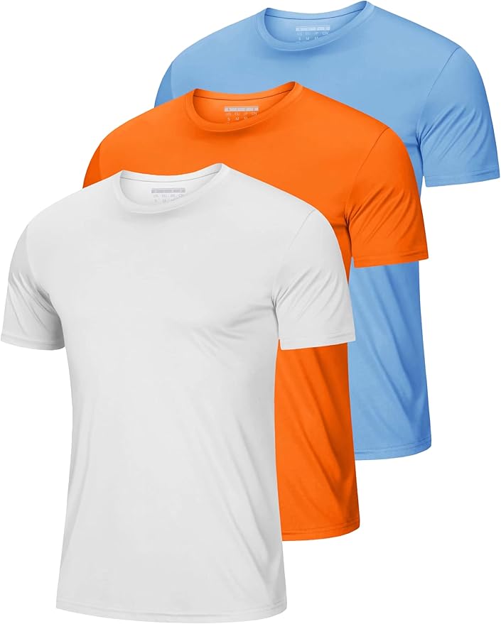 MAGCOMSEN 3 Pack Men's Short Sleeve Quick Dry Shirts Moisture Wicking UPF 50+ Athletic Running Gym Workout Swim T-Shirts