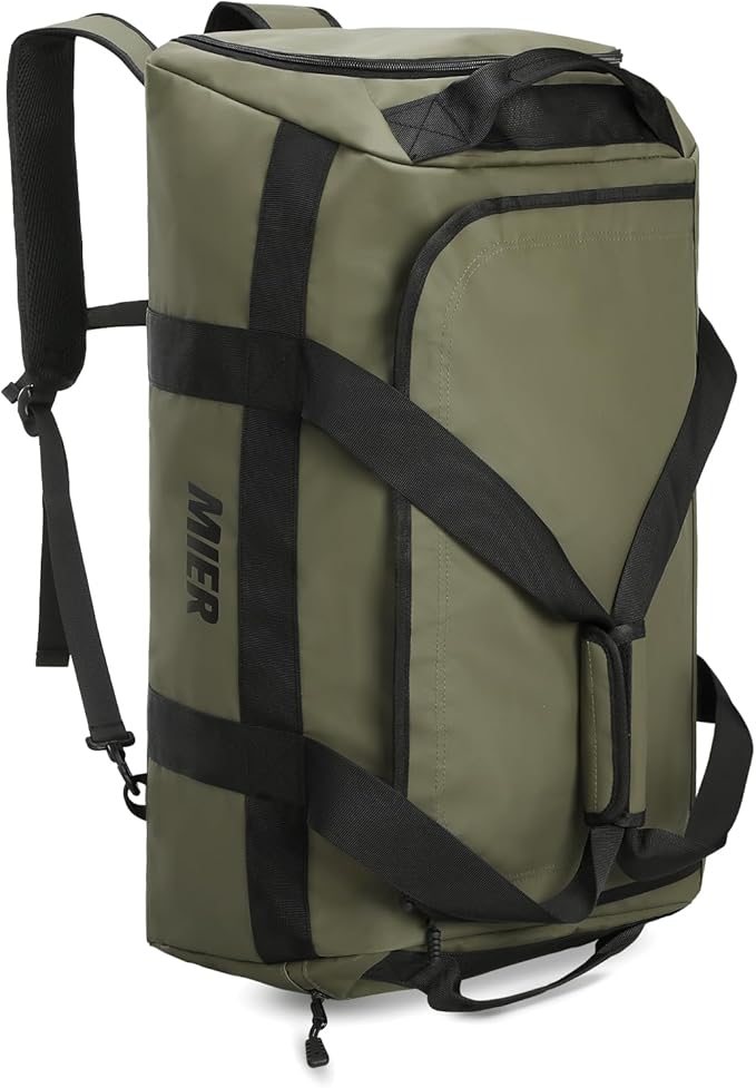 MIER Gym Bag for Men Large Duffel Backpack with Shoe Compartment, 60L Convertible Duffle Bags Weekender Overnight Bag for Gym Sports Travel, Green