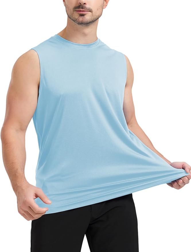 Men's Sleeveless UPF 50+ Swim Shirts Quick Dry Workout Tank Top UV Protection Running Gym Muscle T Shirts