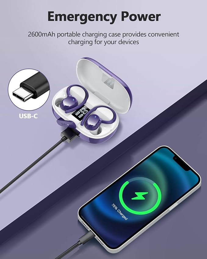 Wireless Bluetooth Earbuds Sport 128H Playtime Bluetooth 5.3 Headphones with LED Display Powerful Bass Over Ear Earphones with Earhooks IP7 Waterproof
