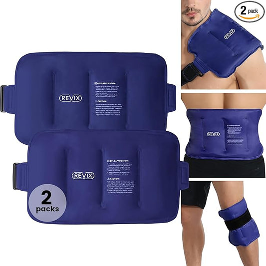 REVIX Reusable Ice Pack for Back Relief, Soft Plush Lining Gel Cold Packs for Lower Back, Shin, Knee, Hip, Arm, Flexible Cold Compress, 16 × 9 ", 2 Packs