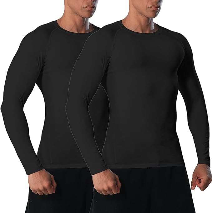 Men's Long Sleeve Compression Shirts Athletic Sport Undershirts Tight Base Layer Tops Rash Guard Workout Running Gym