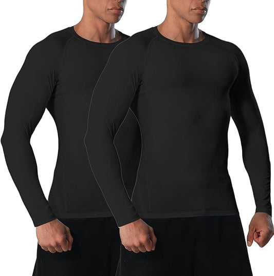 Men's Long Sleeve Compression Shirts Athletic Sport Undershirts Tight Base Layer Tops Rash Guard Workout Running Gym