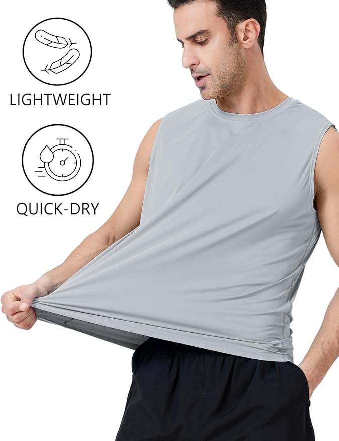 Men's Sleeveless UPF 50+ Swim Shirts Quick Dry Workout Tank Top UV Protection Running Gym Muscle T Shirts