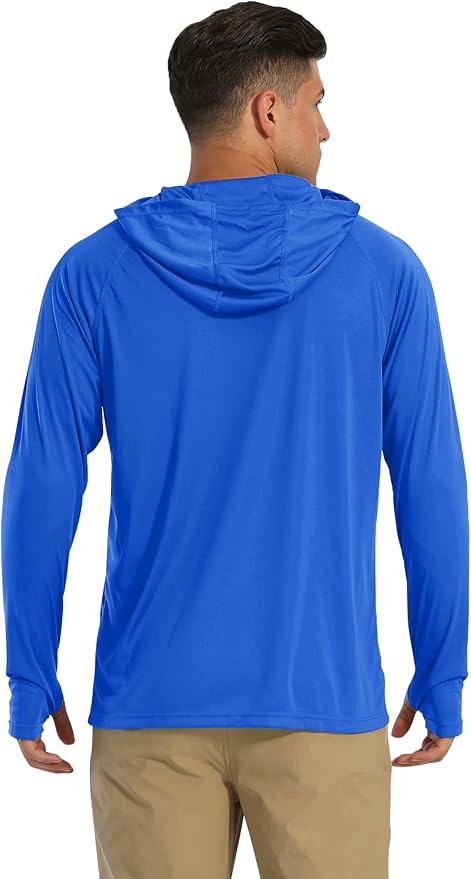MAGCOMSEN Men's Hooded UPF 50+ Sun Protection T Shirts Long Sleeve Athletic Fishing Shirts Rash Guards
