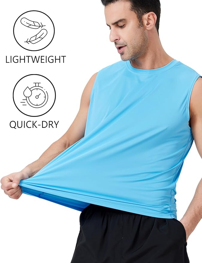 Men's Sleeveless UPF 50+ Swim Shirts Quick Dry Workout Tank Top UV Protection Running Gym Muscle T Shirts