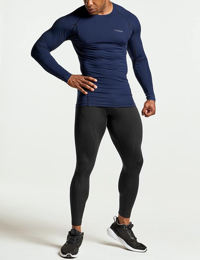 TSLA Men's UPF 50+ Compression Shirts, Cool Dry Long Sleeve Athletic Tops, Sports Baselayer Workout Shirt