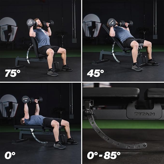 Titan Fitness Performance Series Adjustable Bench, Supports 650 LB Incline, Versatile Utility Bench for Home Gym Weightlifting,Strength Training, Flat, Incline, Upright Positions
