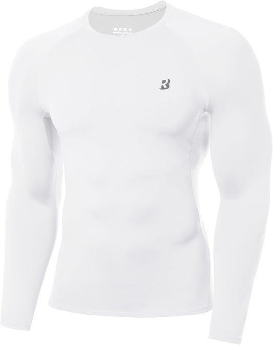 Roadbox Mens Compression Shirt, Cool Dry Long Sleeve Workout Shirts, Running Athletic Football Gym Base Layer Tops UPF 50+